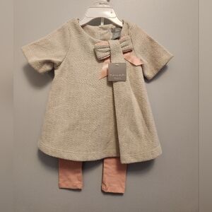 Tahari Baby Beige Dress with Pink Leggings NWT Size 6-9 Months